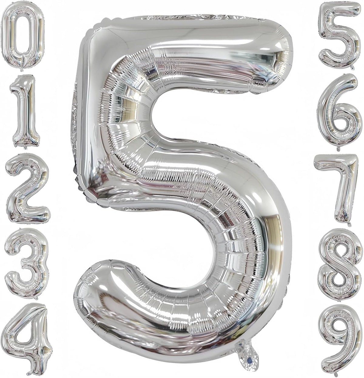 Silver 5 Balloon,40 Inch Number 5 Balloon,5 Birthday Balloon Decorations,Helium Silver 5 Balloon