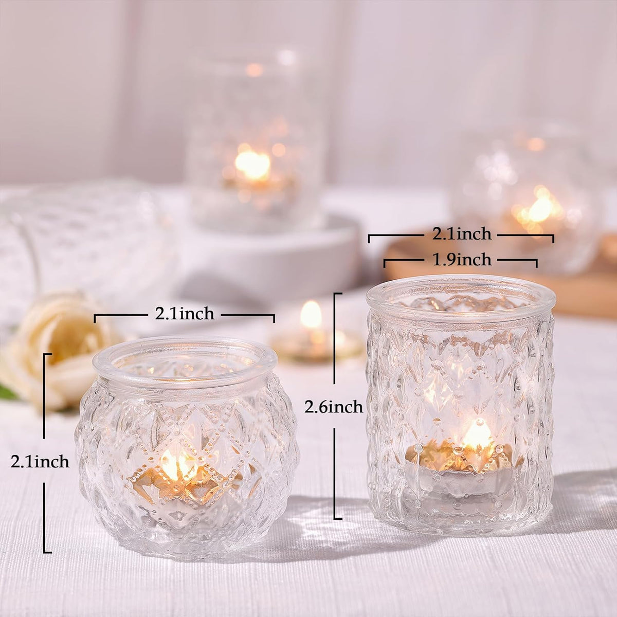 36pcs Assorted Clear Votive Candle Holders, Tea Light Candle Holders for Wedding Centerpiece, Glass