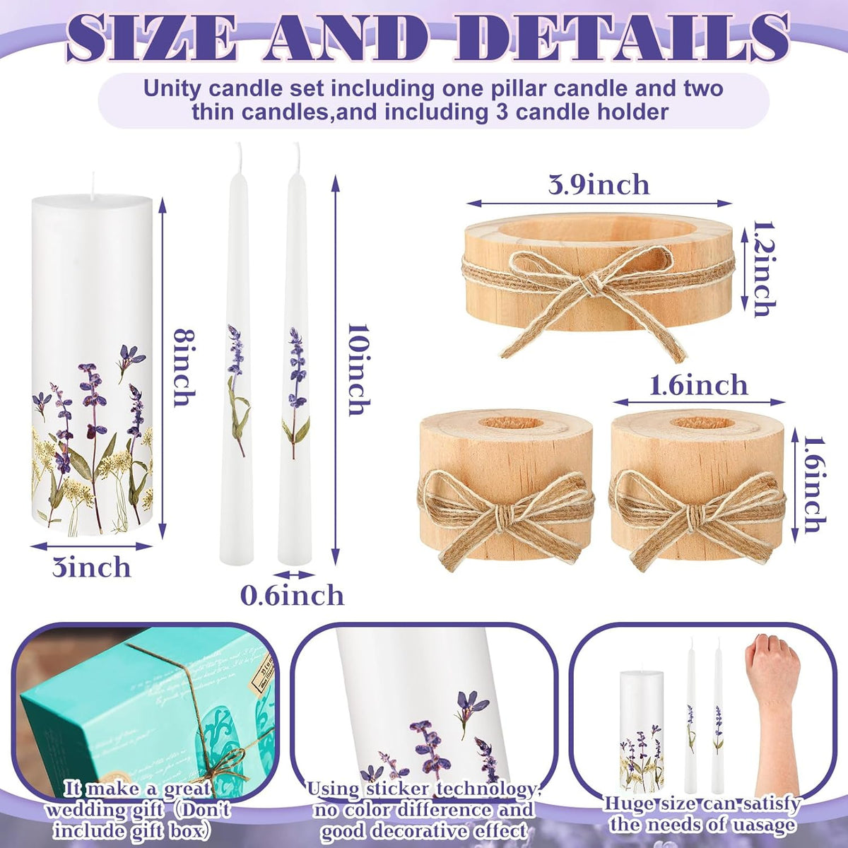Irenare Unity Candles with Holder for Wedding Ceremony Wedding Decortions Accessories Glass Candle