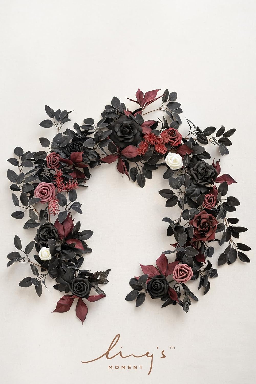 Ling's Moment 5FT Black Burgundy Artificial Flower Garland Fake Rose Leaves Floral Garland Arch