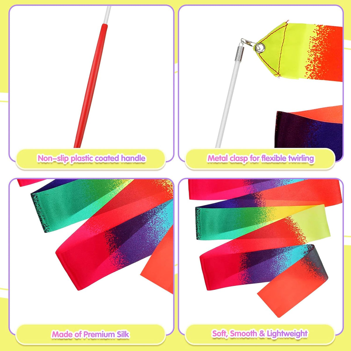 Yilloog 50 Pcs Ribbon Dancing Wands Party Favors, 78.7 Inch Artistic Gymnastics Ribbon Streamers