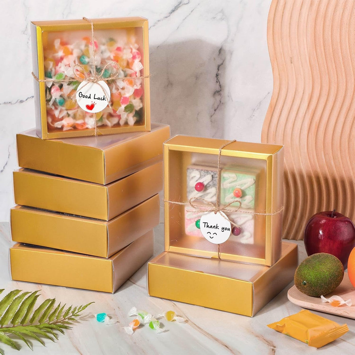 Roowest 50 Sets Kraft Soap Boxes Rectangle Packaging Box with Window Homemade Gift Box with Blank