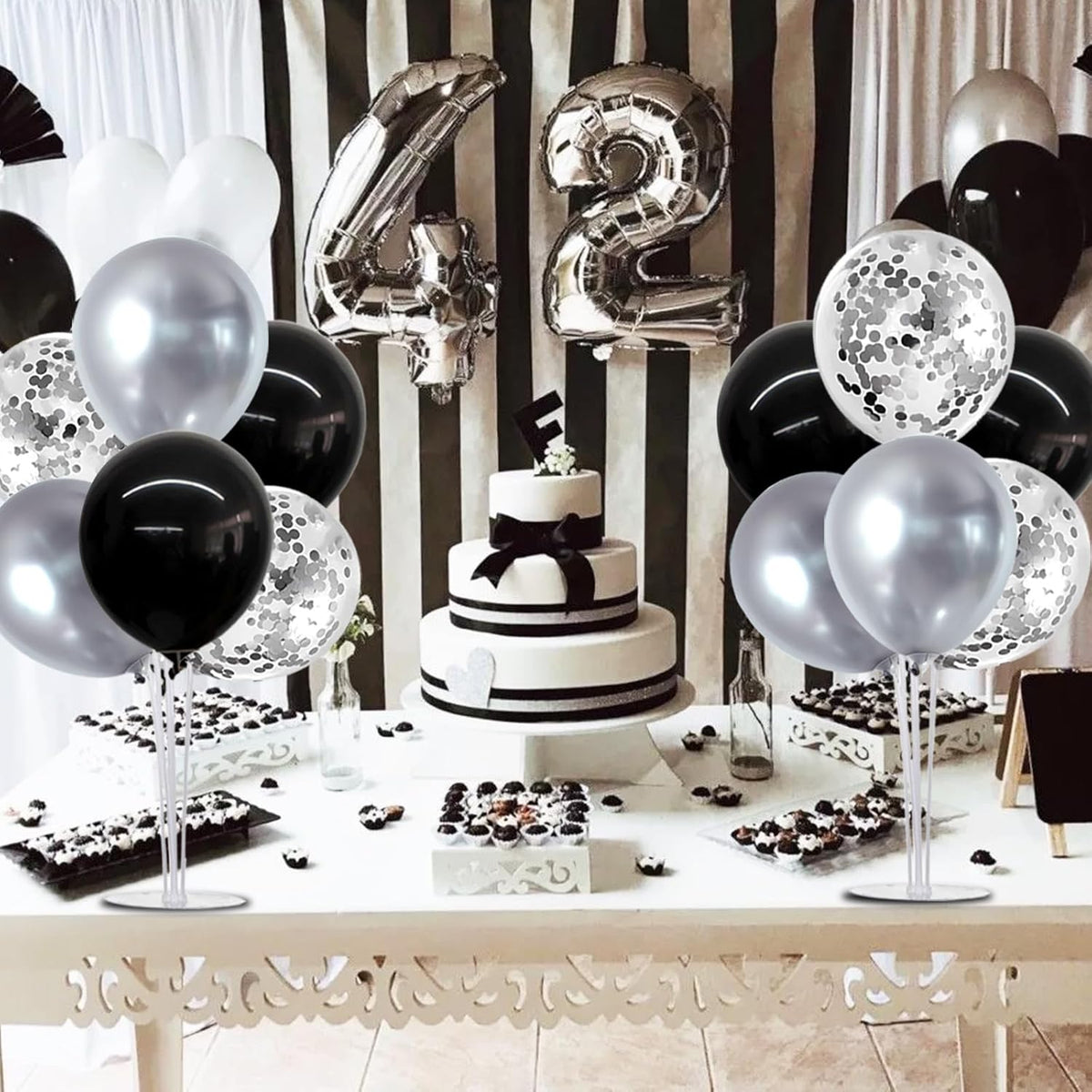 TONIFUL 4 Set Black and Silver Balloons Stand Centerpiece Table Decorations for Birthday, Baby