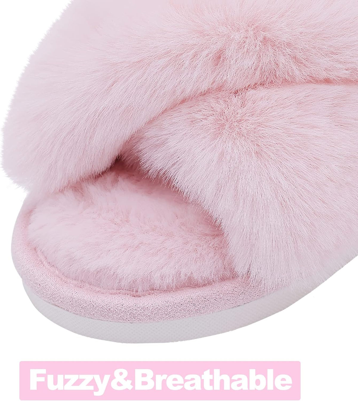 Evshine Women's Fuzzy Slippers Cross Band Memory Foam House Slippers Open Toe