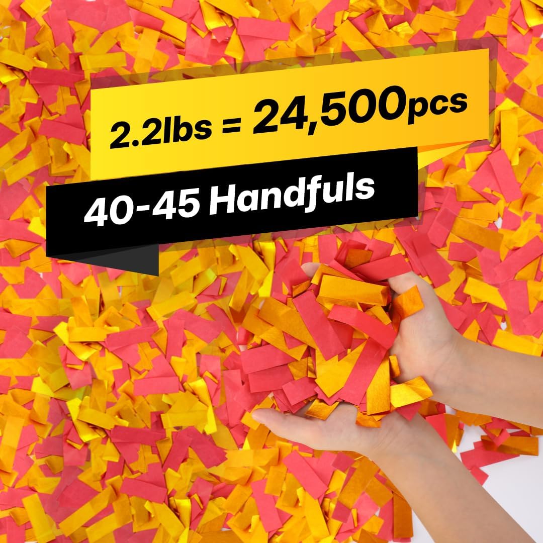 Red & Gold Confetti Paper - BULK 2.2lbs | 1kg, Biodegradable Tissue Paper, Rainbow Light Weight