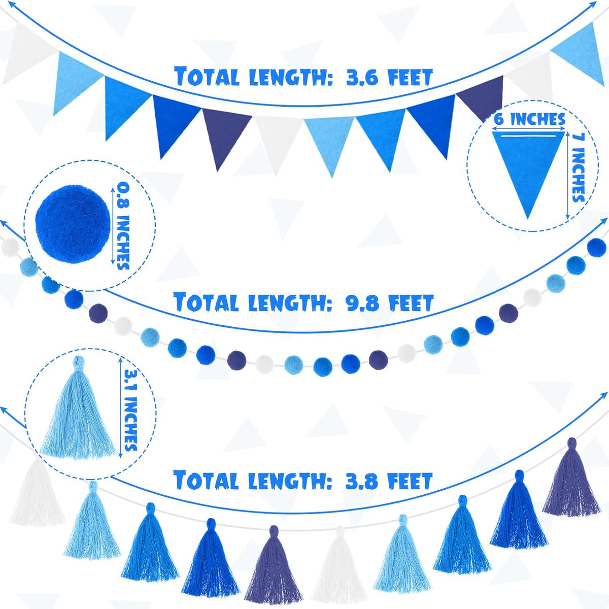 Irenare 9.8 ft Pom Pom Garland Felt Colorful Tassel Banner Christmas Party Pompoms Garland