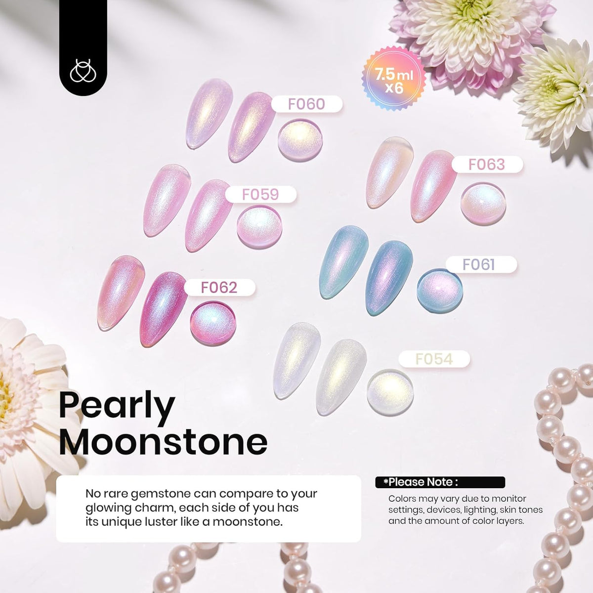 Beetles Pearl Rubber Base Gel Set- 6Pcs Pastel Rubber Base Coat Shimmer Pearl White Pink Purple