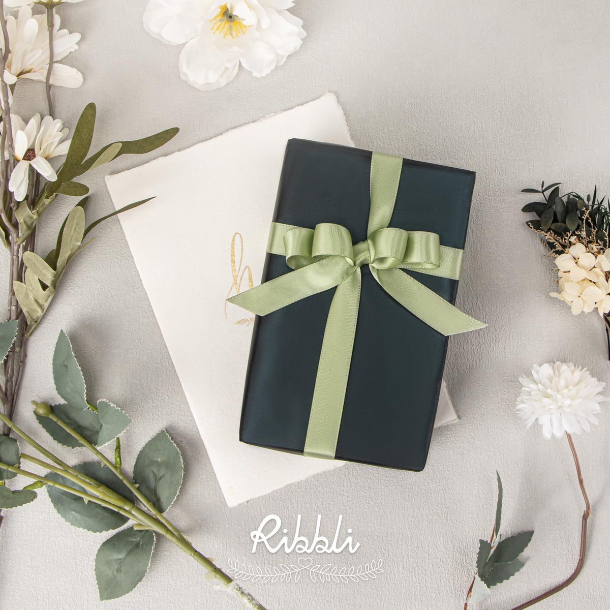 Ribbli Dusty Sage Satin Ribbon Double Faced Satin 5/8 Inch x Continuous 25 Yards-Sage Green Ribbon