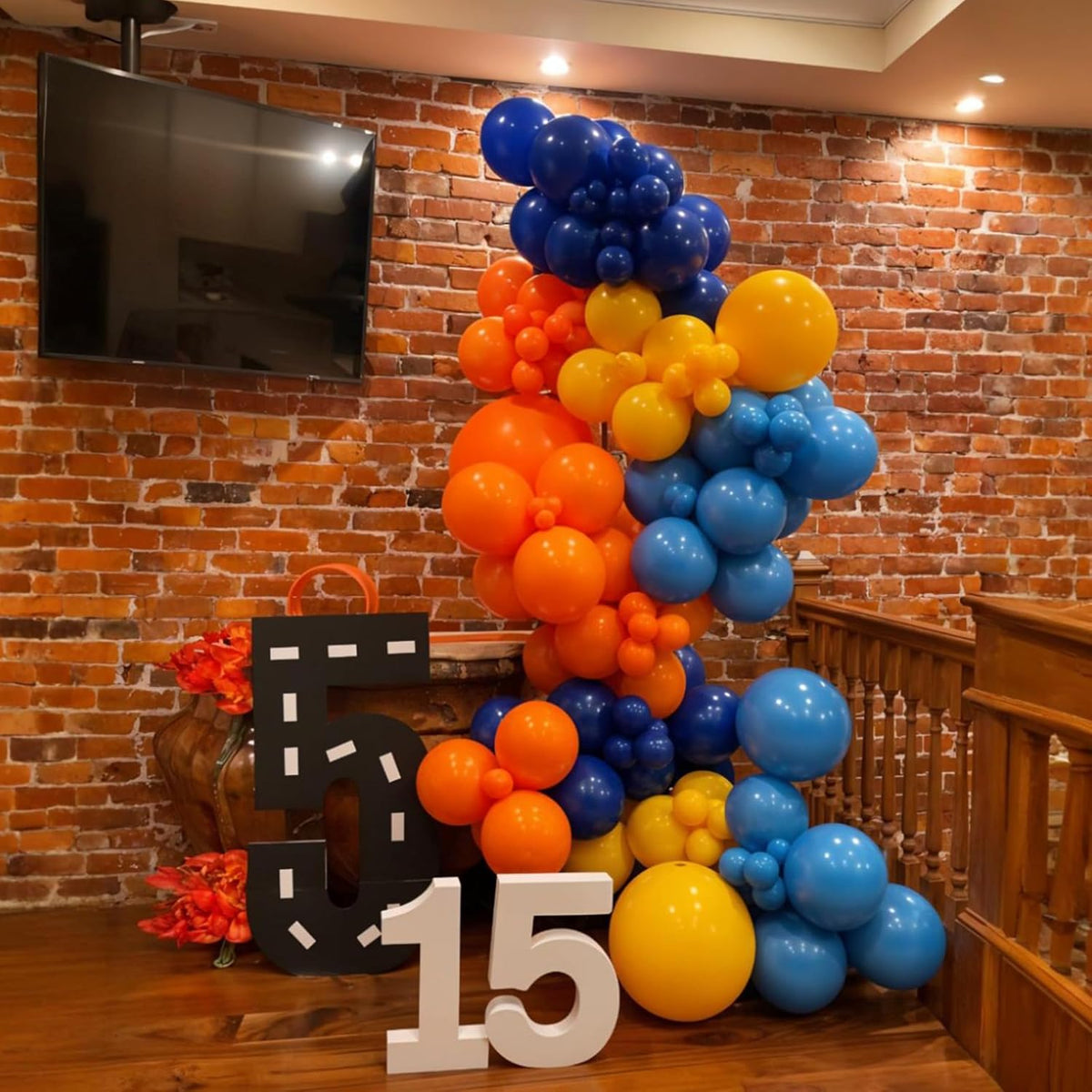 Race Car Balloons, 50Pcs 12 Inches Car Decorations with Red Blue Yellow Burnt Orange Black Party