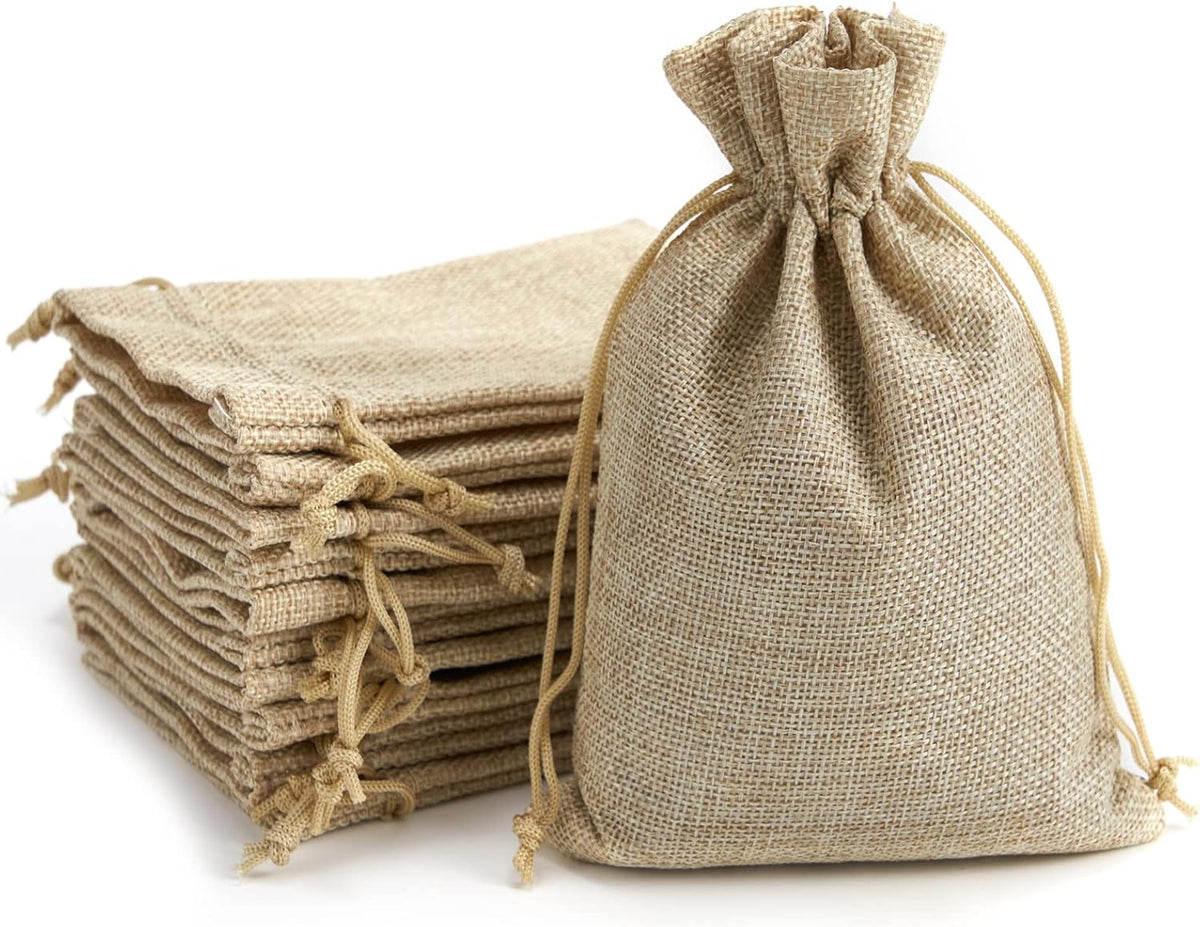 Tendwarm 20 Pcs 7.8x11.8 Inch Burlap Gift Bags with Drawstring Linen Jewelry Bag for Wedding Party