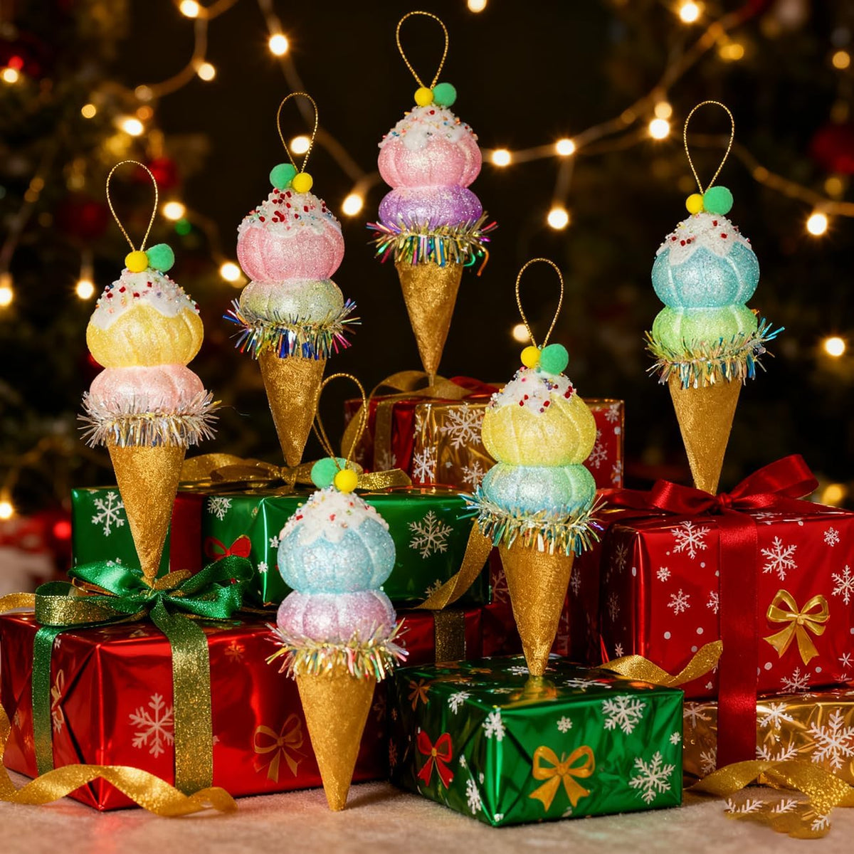 LANGXUN 6pcs Ice Cream Candy Land 2025 Xmas Birthday Party Suppiles Decoration, Hanging Candy Cane
