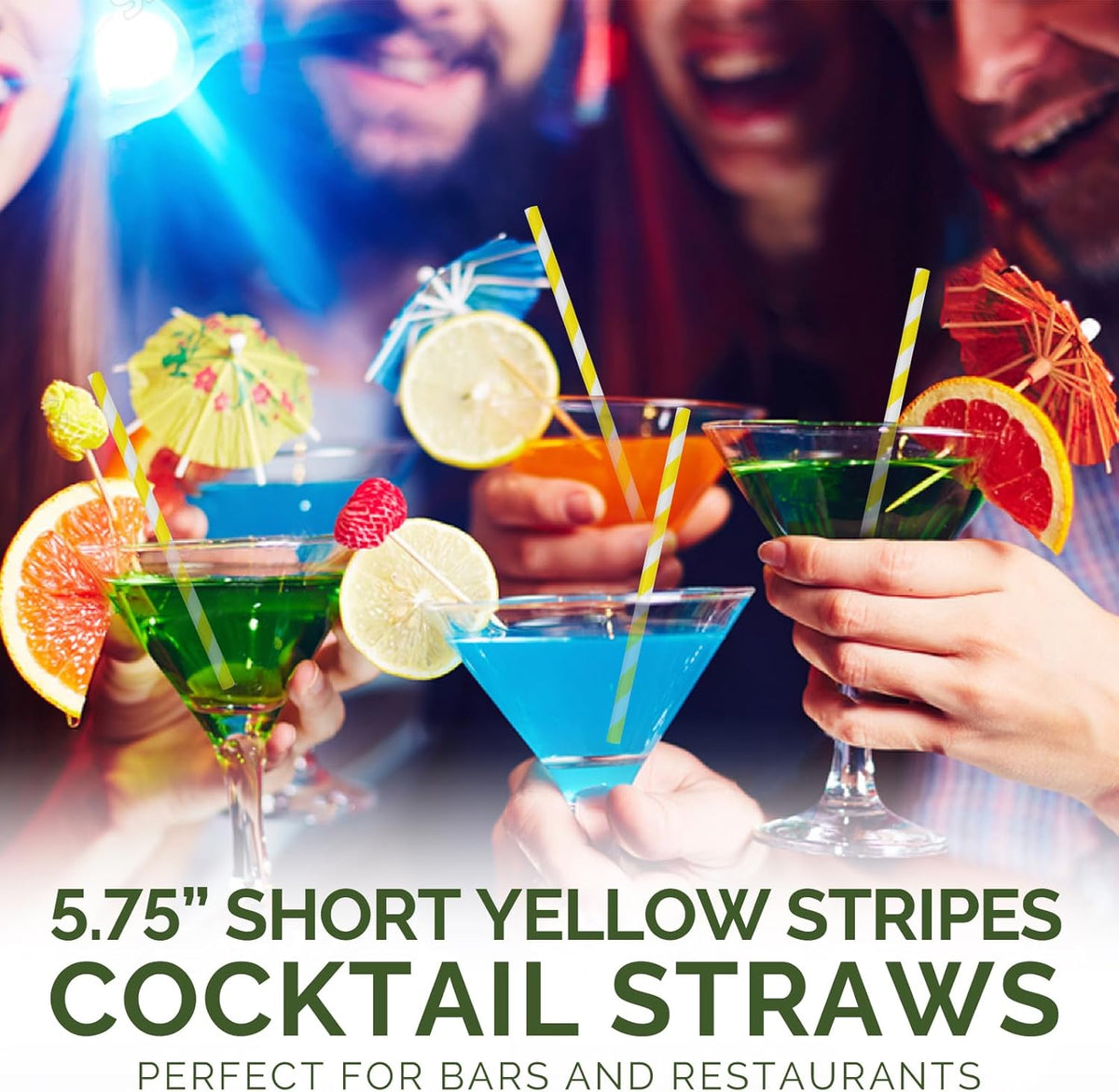 5.75 inch Short Yellow Paper Drinking Straws for Cocktail, Coffee, Mixed Drinks, 500 Counts
