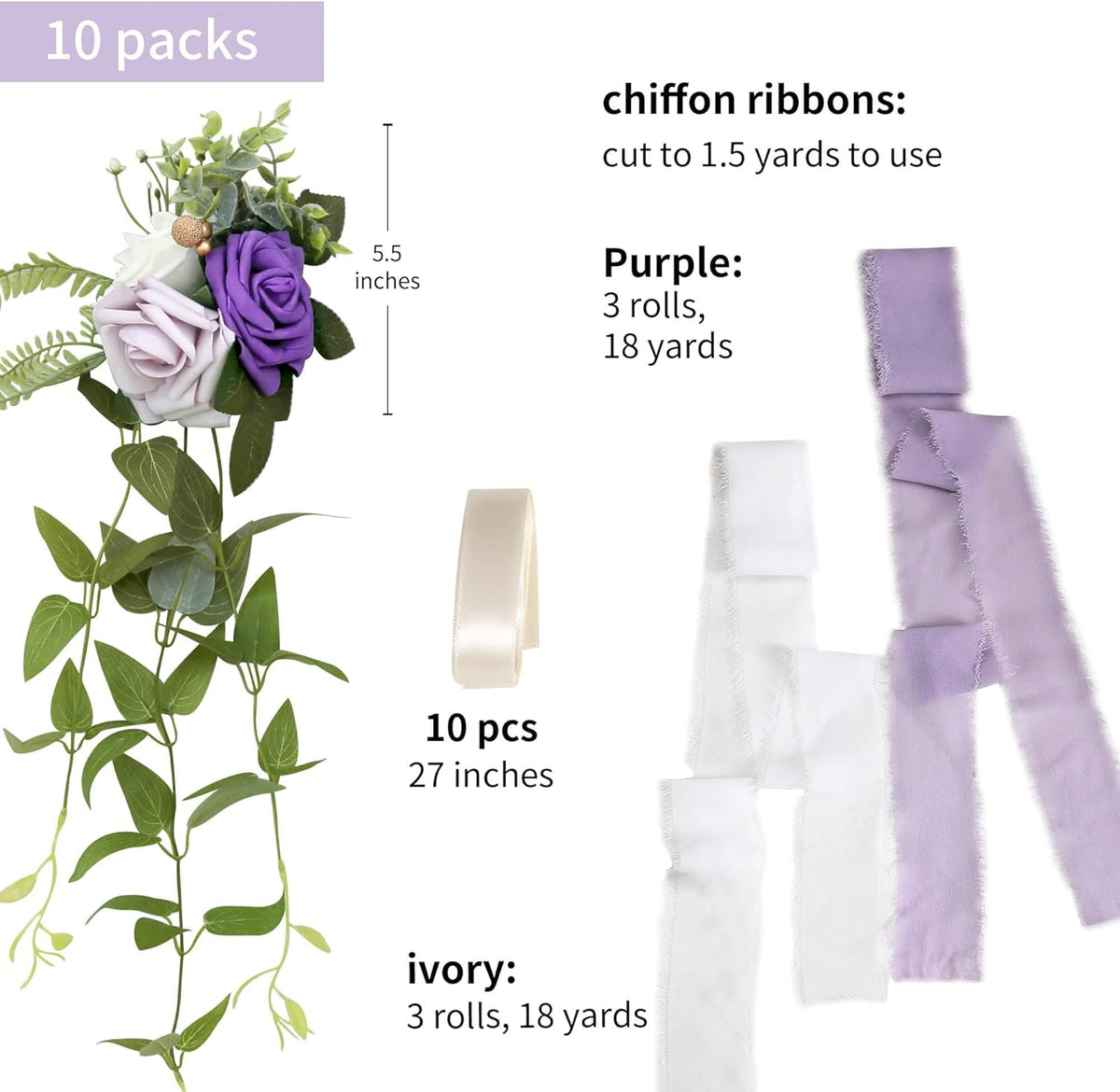 DORIS HOME Wedding Chair Decorations Purple Pew Flowers Set of 10 for Wedding Ceremony Party Aisle