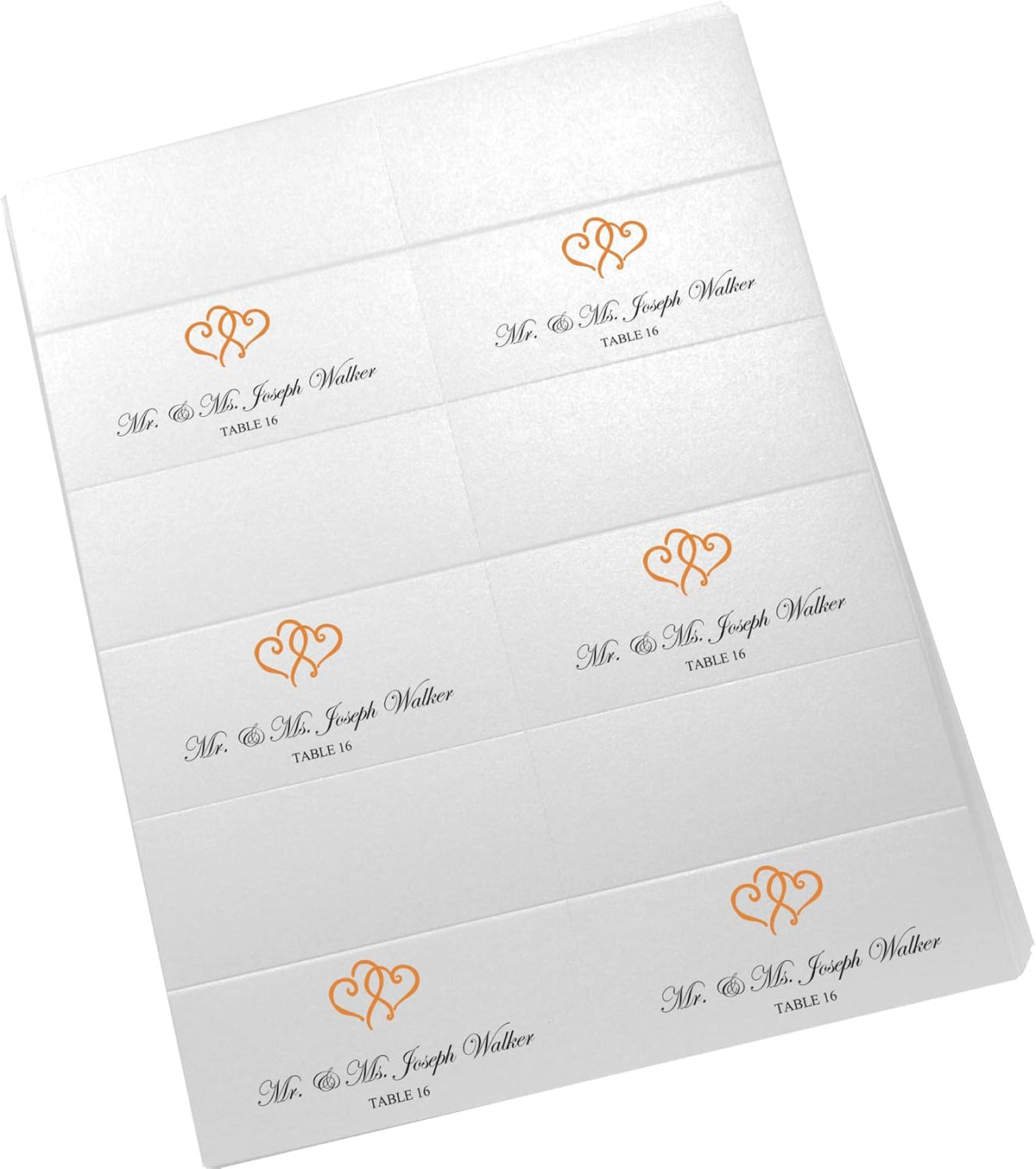 Linked Hearts Printable Place Cards, Orange (Choose Color), Set of 60 (10 Sheets), Laser & Inkjet
