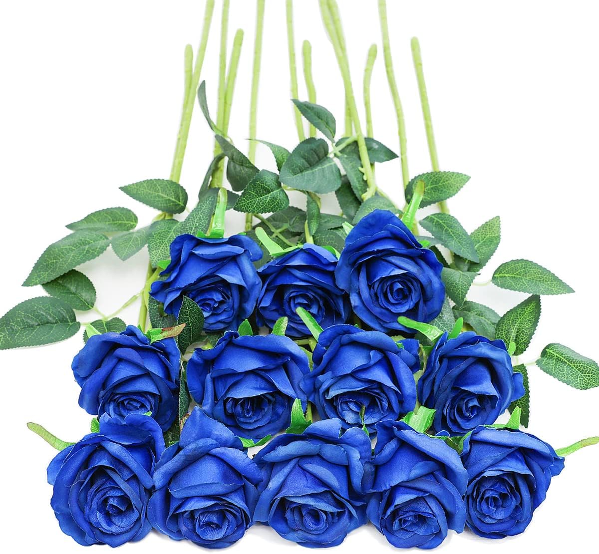 Tifuly Royal Blue Roses Artificial Flowers -12 pcs Realistic Single Long Stem Fake Silk Roses