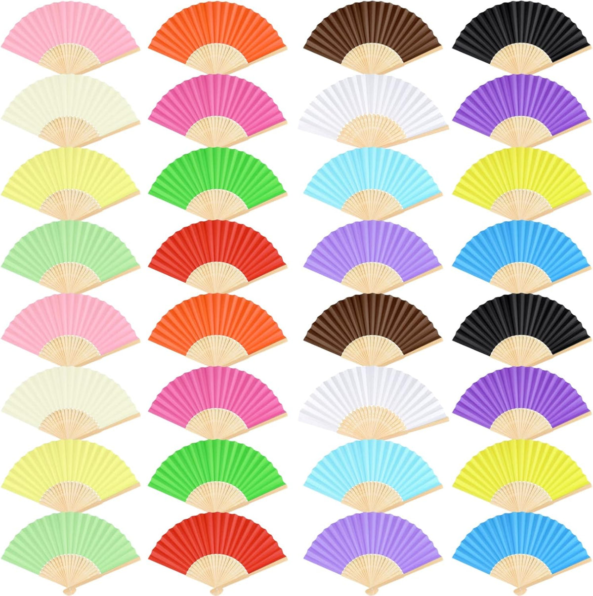FEPITO 32 Pieces Handheld Paper Fan Paper Folding Fans with Bamboos for Wedding Gift, Party, Home