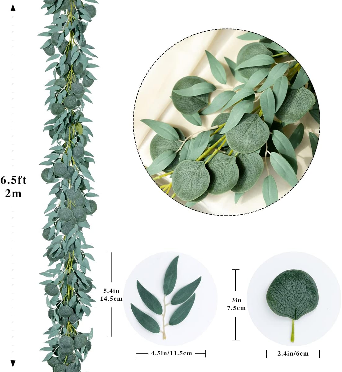 Kisflower 5 Pack 6.56FT Green Eucalyptus Garland for Decoration Table with Willow Leaves Greenery