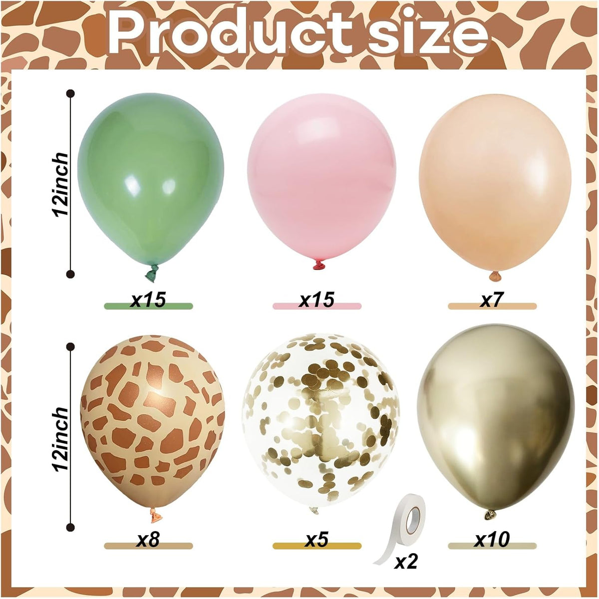 Pink Jungle Safari Balloons, 60PCS Sage Green Pastel Pink Gold Balloon, Light Pink Cream Beige