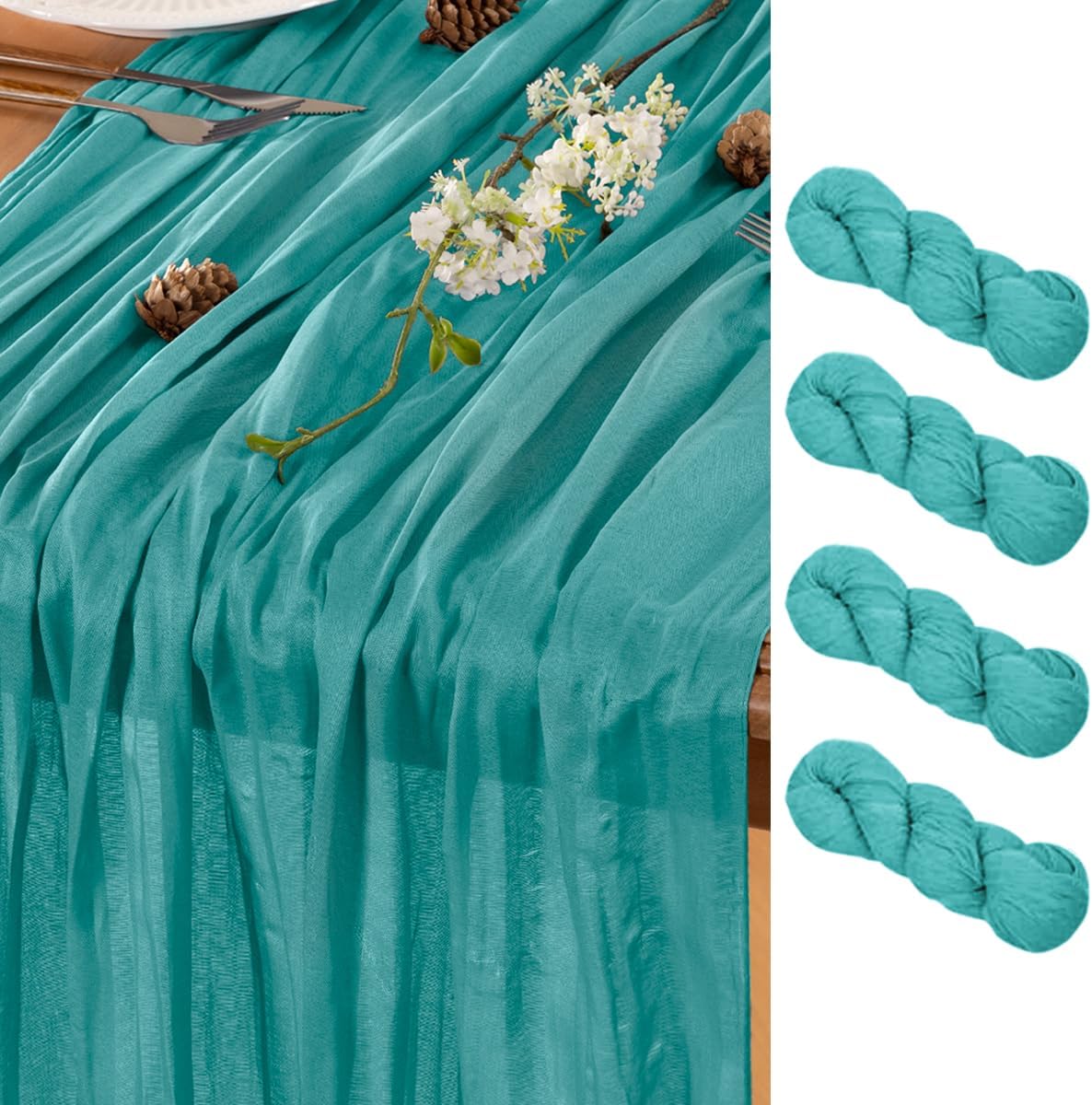 Teal Table Runner Cheesecloth Table Runner 4 Pack 10FT Farmhouse Table Runners 120 Inches Fall