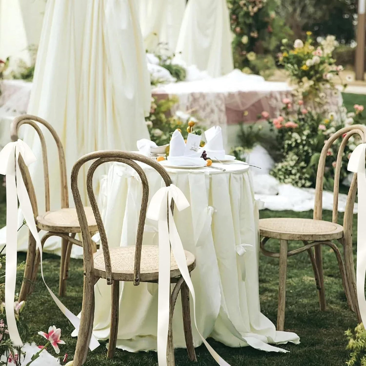 24 Pcs Large Wedding Ivory Ribbon Bows for Wedding Chairs Decorative Ribbon Sashes for Pew Back