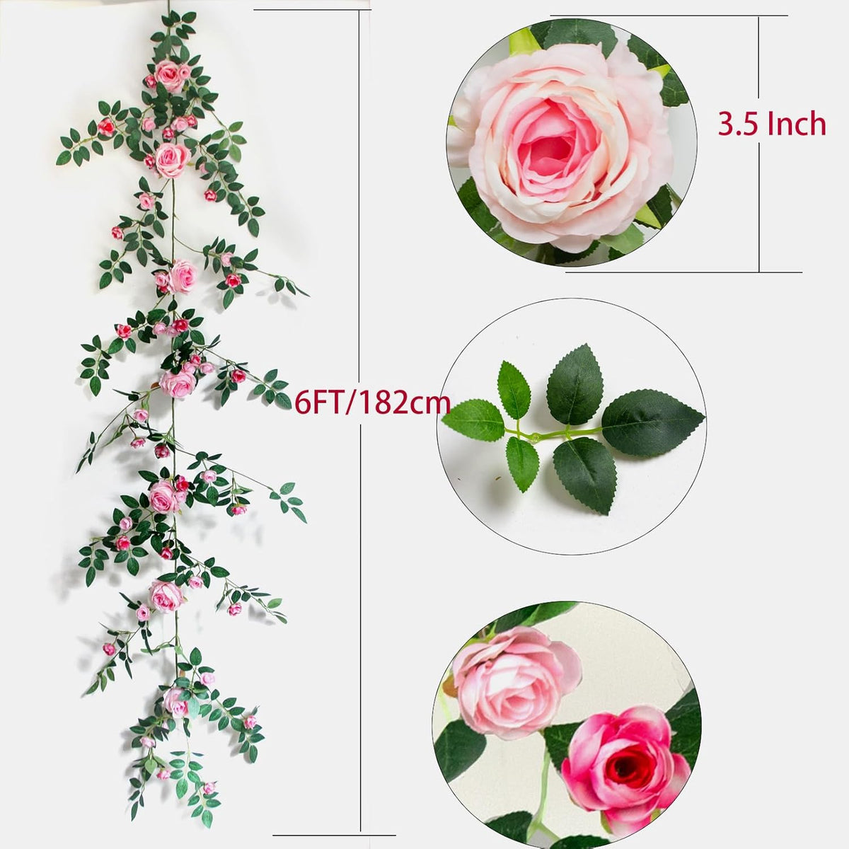 6FT Pink Flower Garland Artificial Rose Vines Hanging Floral Garland for Home Decor Wall Trellis