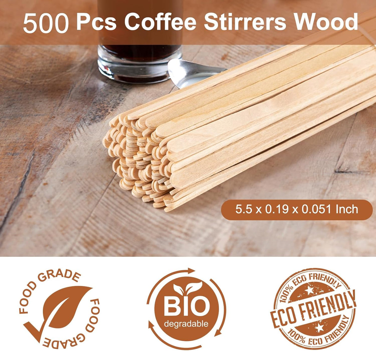 500 Pcs Coffee Stirrers 5.5 Inch Wood Coffee Stir Sticks Individually Wrapped Wooden Stir Sticks