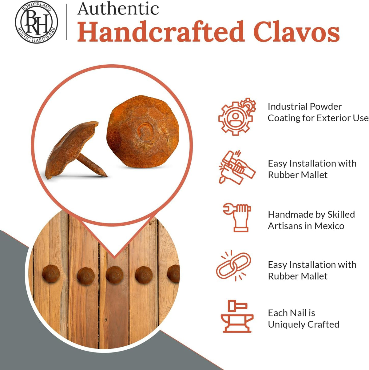 50 Pack 1.25" Round Head Iron Clavos Decorative Nails – Rusted – Handmade Rustic Round Fasteners