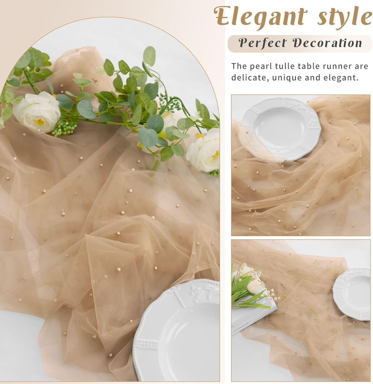 Set of 6 Pearl Table Runner 29 x 120 Inch Tulle Fabric Lace Table Runners Boho Rustic Tablecloth