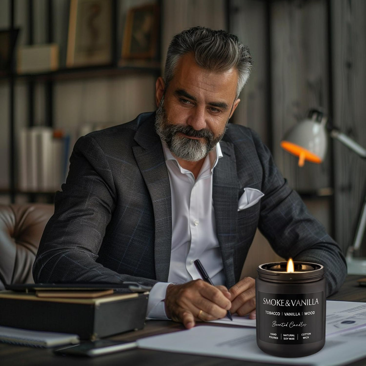 4Psc Scented Candles Set,7oz Gifts for Men Aromatherapy,Soy Candle of Smokeless - Leather & Smoke