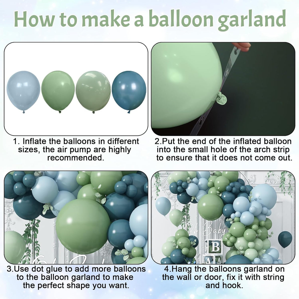 Blue and Green Balloon Arch Kit 107Pcs Dusty Blue Sage Green Balloons Garland Retro Slate Haze Fog