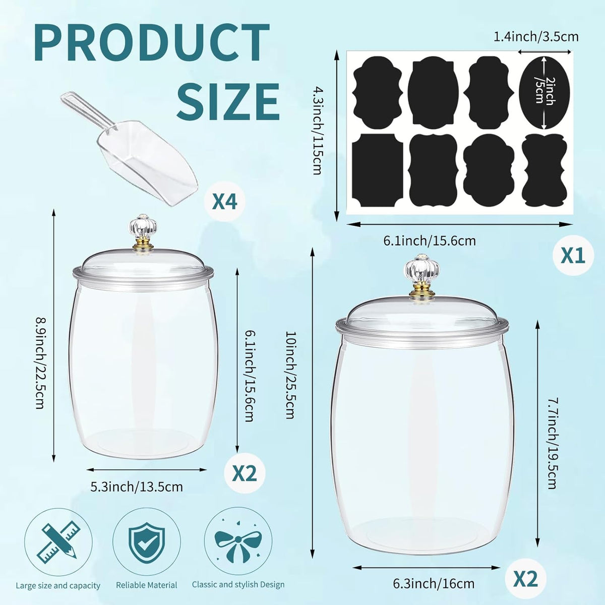 4 Pcs 64 oz 90 oz Candy and Cookie Jar with Lids 4 Spoons Plastic Jars Decorative Apothecary Jars