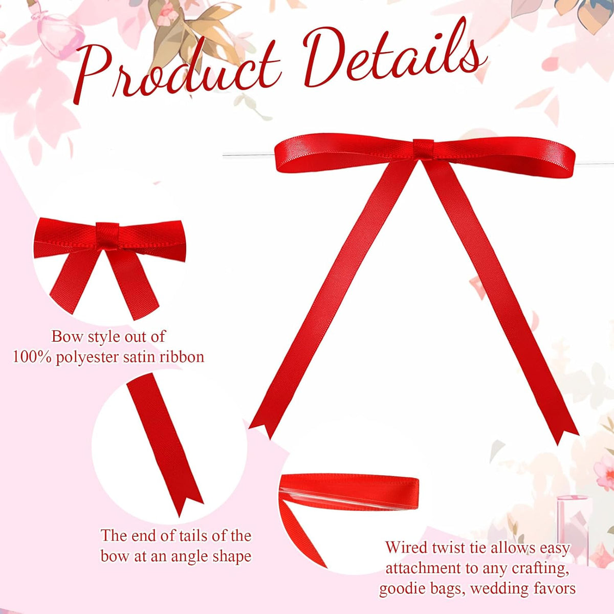 Riceshoot 100 Pcs Twist Tie Bows Bulk 5x7 Inch Satin Ribbon Bows for Gift Wrapping Cake Treat Bags