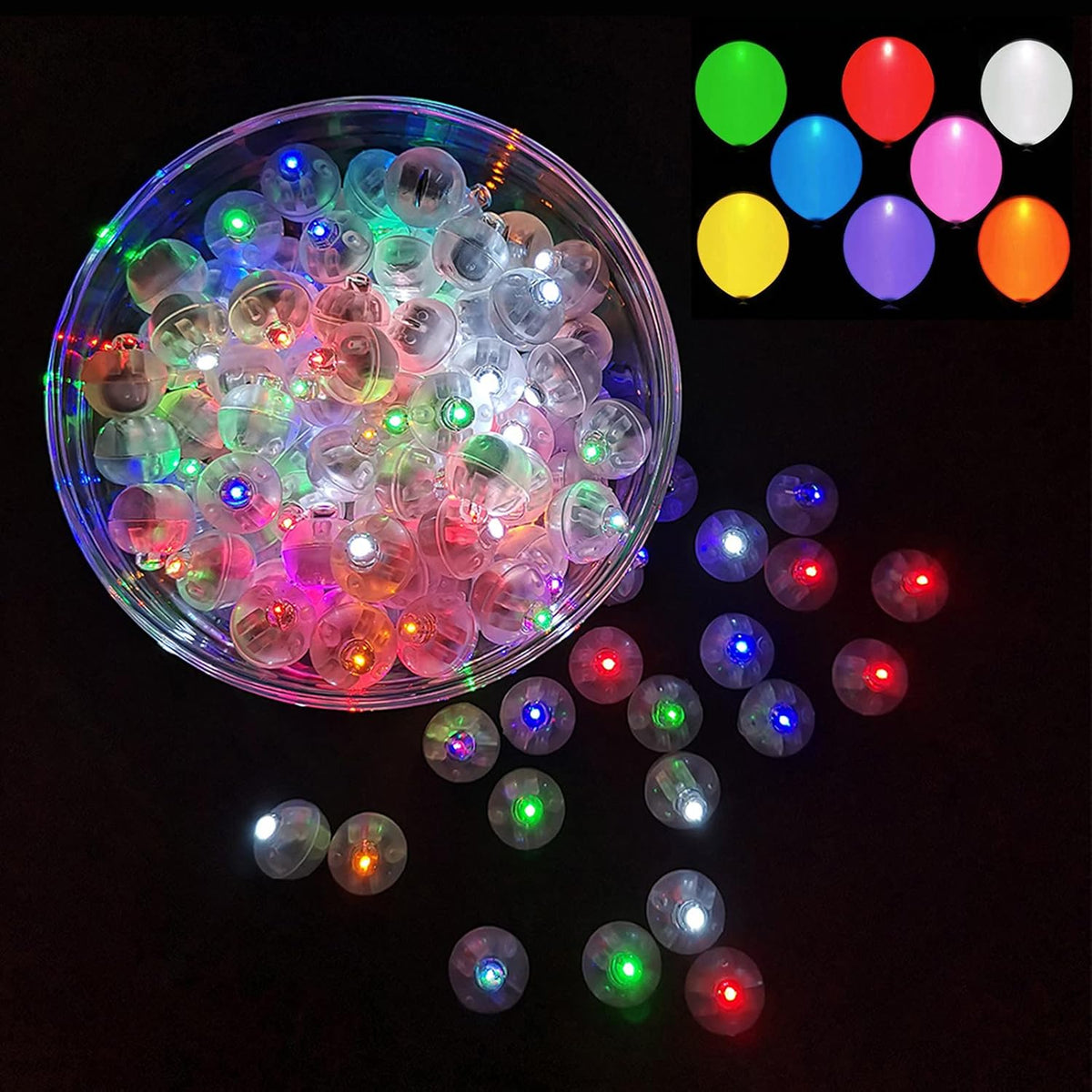 100pcs Multicolor LED Balloon Lights, Rainbow Colored Round Led Flash Mini Ball Lights for Paper