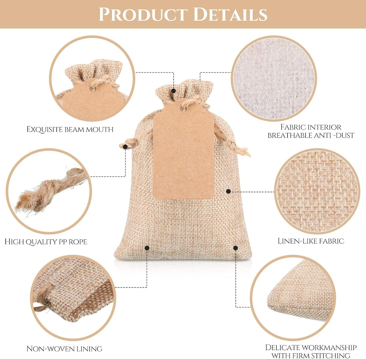 Woanger 100 Pcs Burlap Gift Bags with 100 Pcs Kraft Paper Gift Tags Drawstring Favor Bulk Burlap