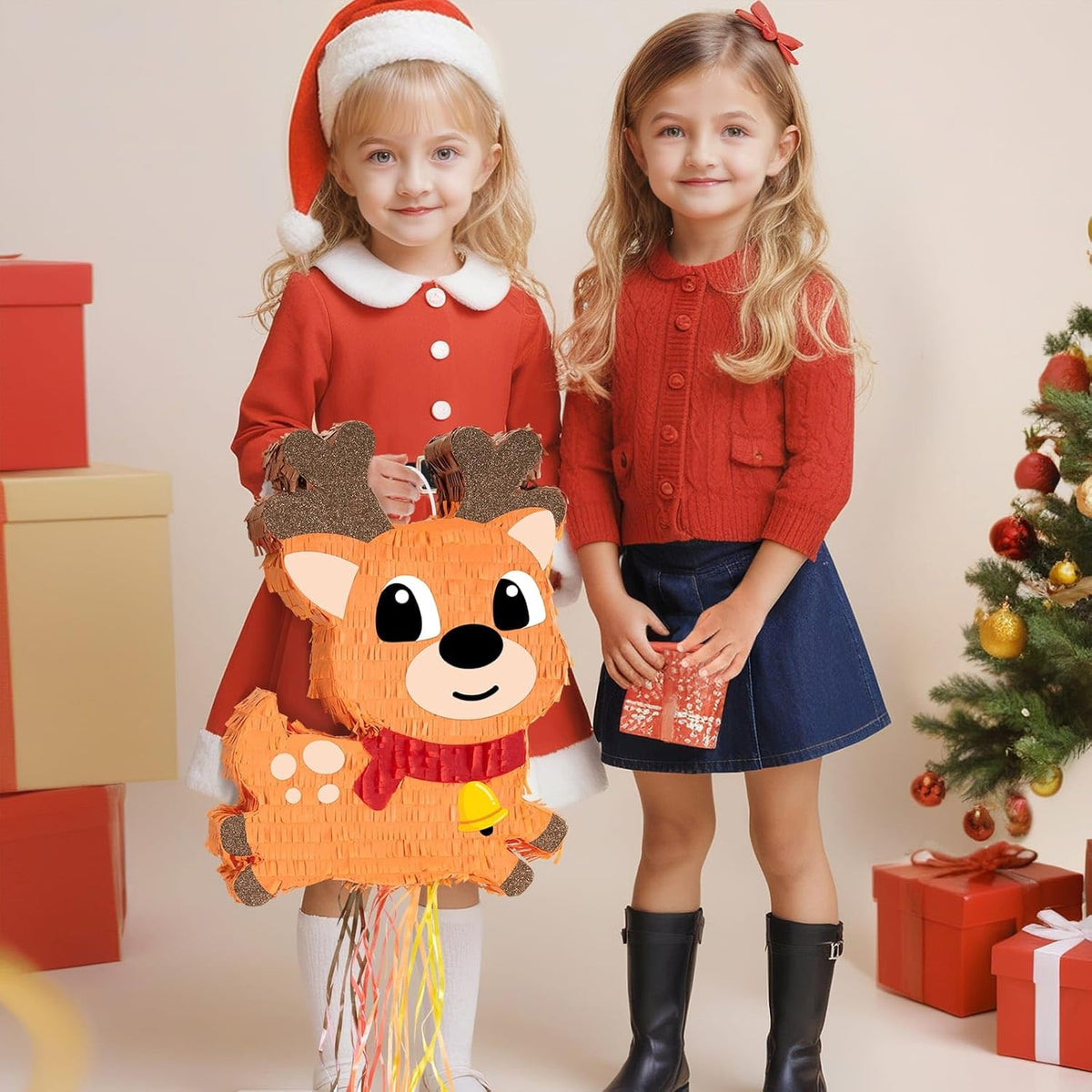 WERNNSAI Christmas Reindeer Pinata - Christmas Elk Decorations Xmas Reindeer Party Games for Kids