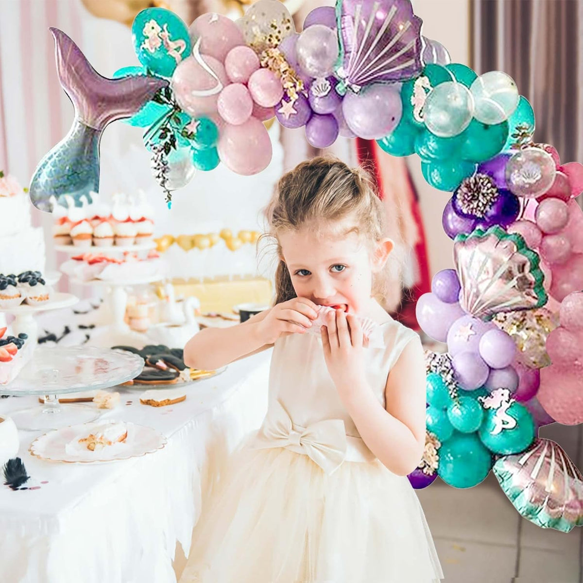 DIY Balloon Garland Kit 95pack, Gold Confetti Balloons & Blue Pink Purple Latex Balloons for Baby