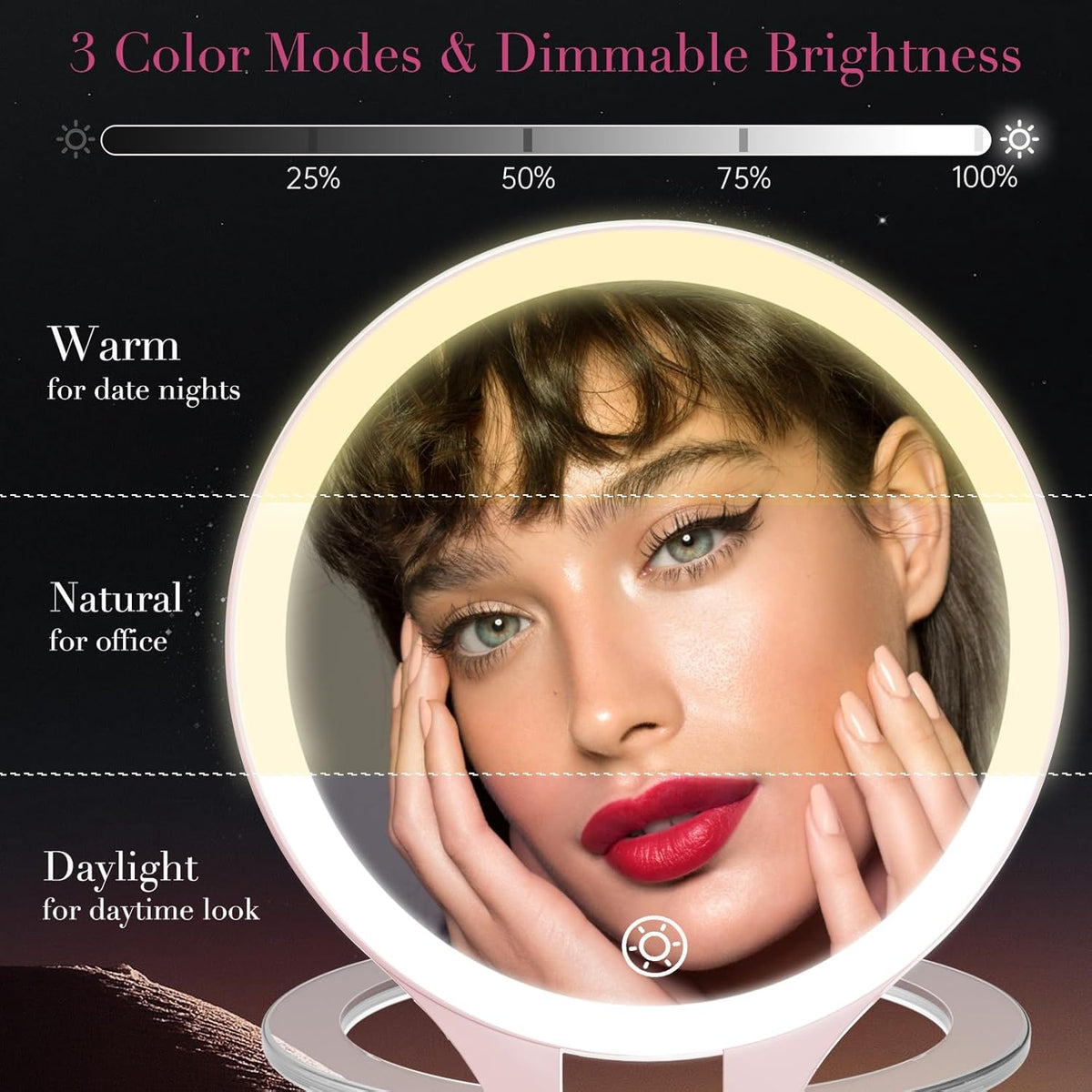Magnifying Mirror with Light 10X/1X, Double Sided travel mirror with light, Rechargeable makeup