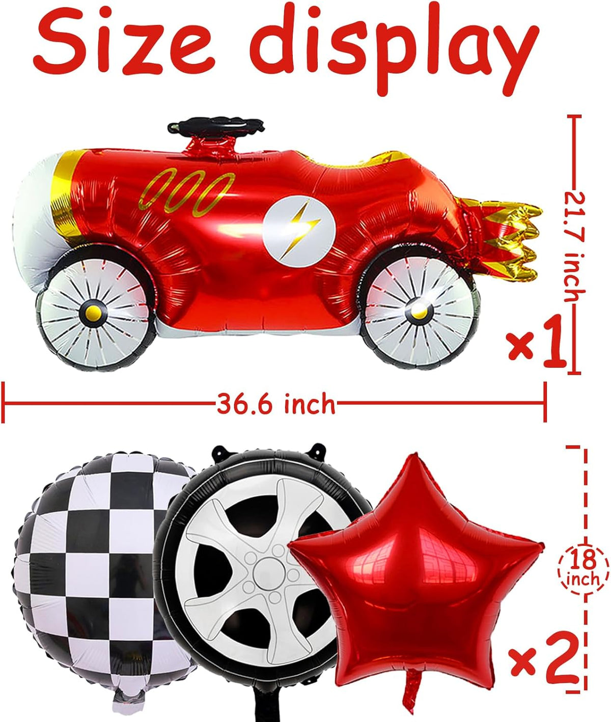 7 Pcs Vintage Race Car Balloon Set,Black and White Checkered Car Wheel Red Star Foil Helium