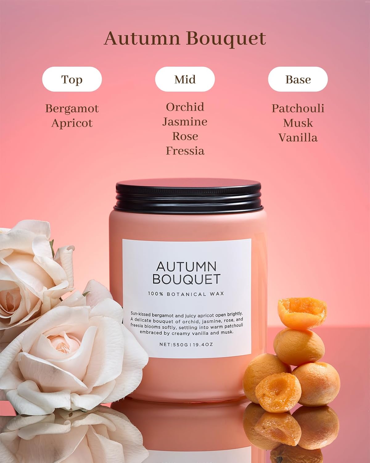 M&SENSE Fall Candle Autumn Flower Scented, Large 19.4oz Natural Soy Wax 110 Hours Burn Time Clean