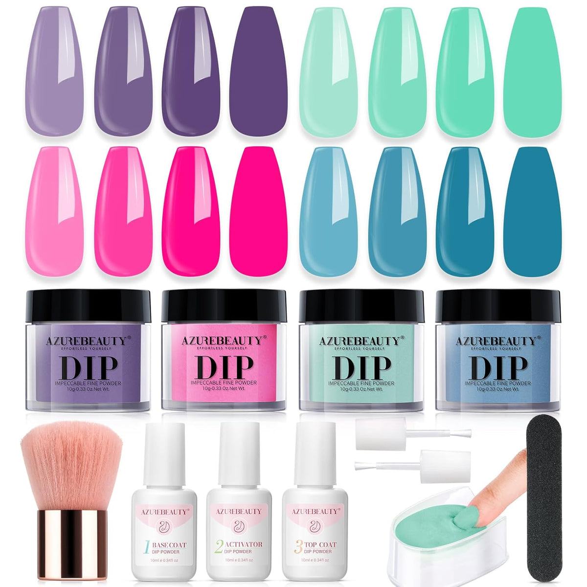 AZUREBEAUTY Dip Powder Nail Kit Starter, Spring Summer Bright Pastel Green Hot Pink Purple 4 Colors