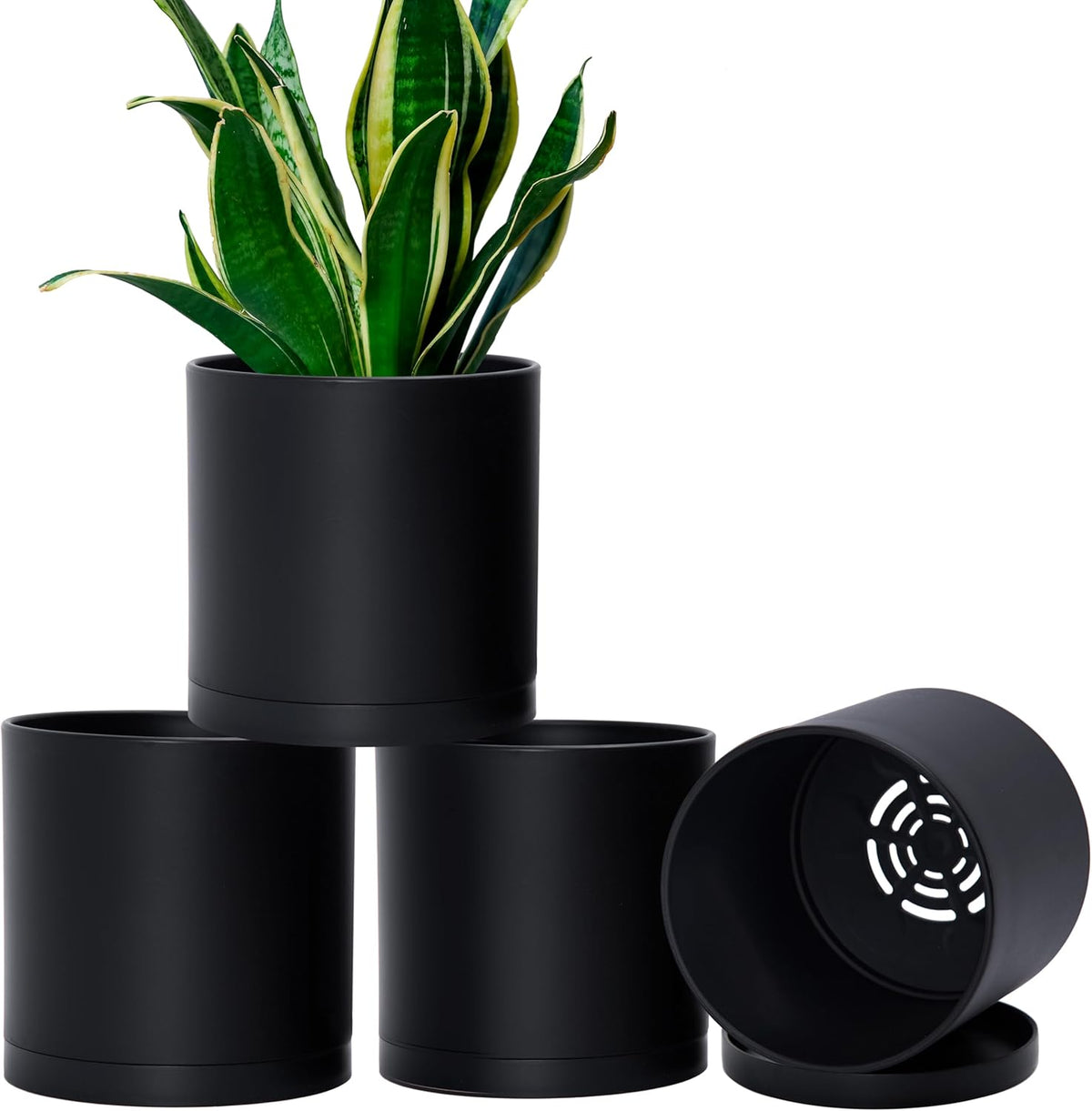 D'vine Dev 4 Pack 6.5 Inch Modern Plastic Plant Pots, Small Garden Planters for Plant with Drainage