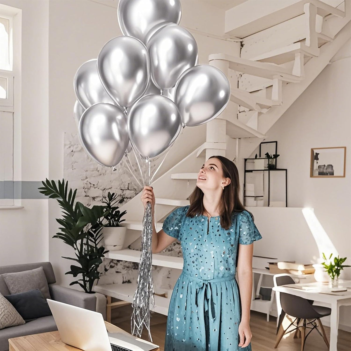 110pcs Metallic silver Balloons, Metallic silver Latex Balloons 12 inch, silver Balloon for