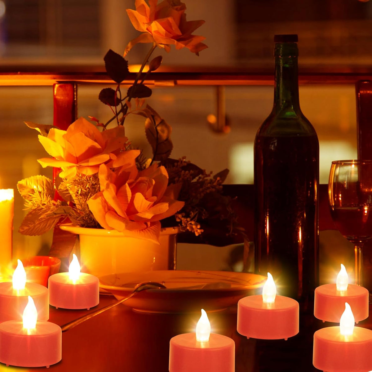 LED Tea Lights Candles- 24PACK Red Flameless Candles Realistic and Bright Flickering Long Lasting