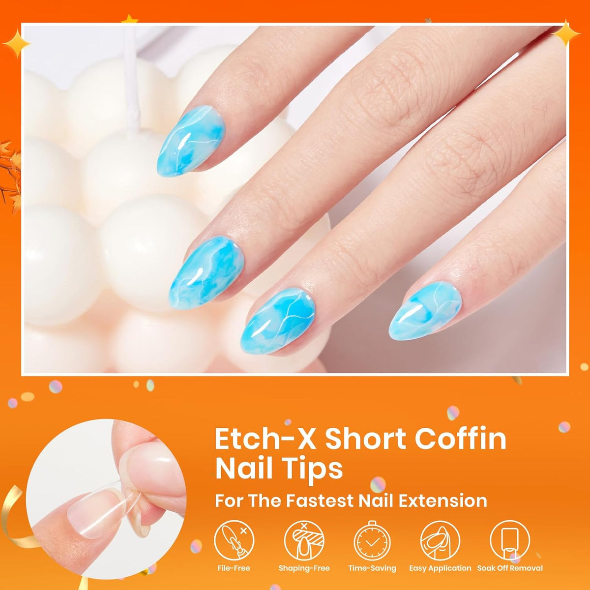 Beetles Gel Nail Tips 576Pcs Pre-shape Short Almond Etch-X Nail Tips,12 Sizes Soft Nail Tips Half