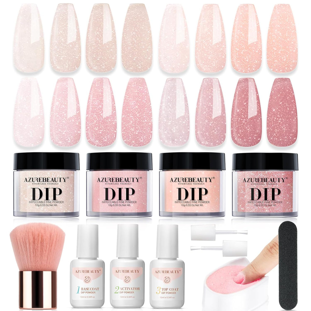 AZUREBEAUTY Jelly Dip Powder Nail Kit, Transparent Glitter Nude Pink Sheer Peach Neutral 4 Colors