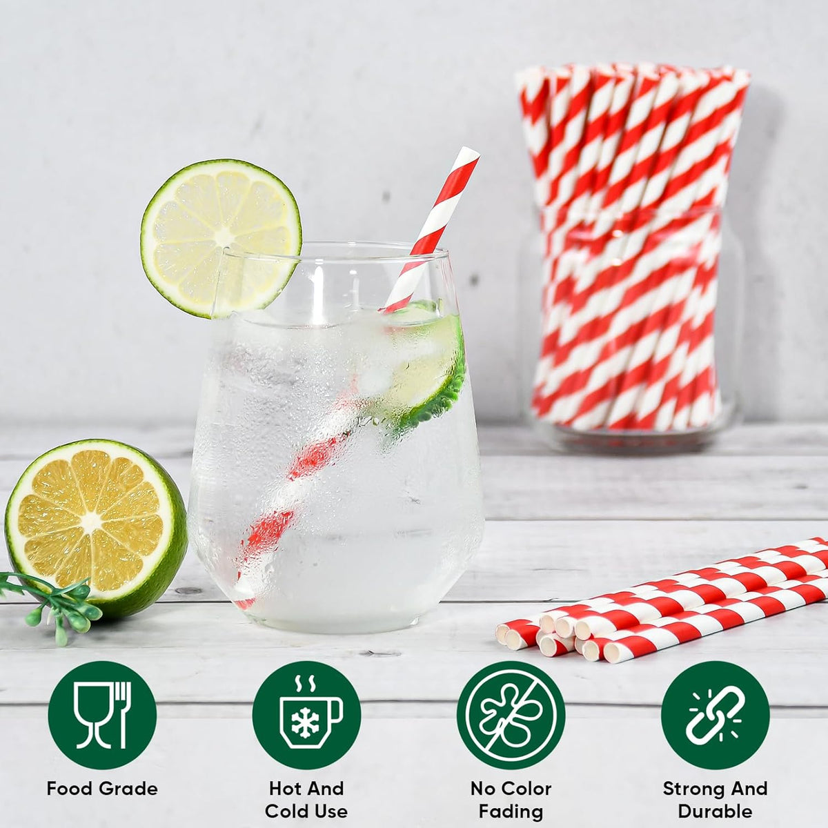[500 Counts] Chunspak 5.75 inch Disposable Red White Striped Small Paper Straws for Cocktail