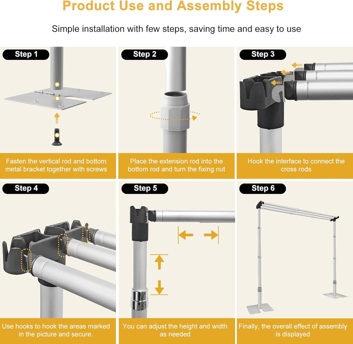Jiang&Rong 10x10Ft Three Crossbar Backdrop Stand - Heavy Duty Adjustable Metal Frame with Drape