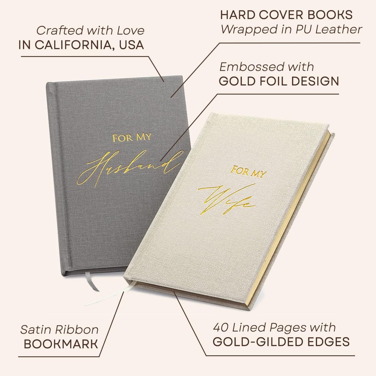 MUUJEE Hard Cover Vow Books (Set of 2) - Foil Embossed Wedding Ceremony Vow Renewal Speech Books