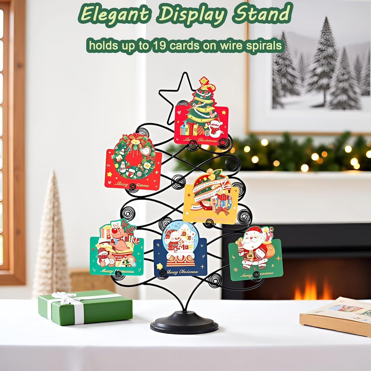 Decorative Metal Christmas Tree Card Holder, 18 Inch Tabletop Holiday Card Display Rack with Star