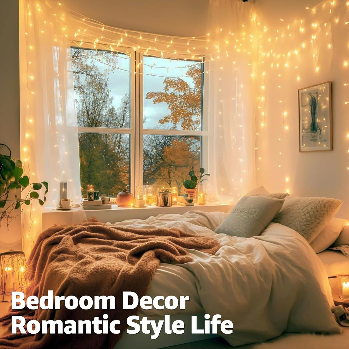 Connectable Warm White String Lights Indoor Bedroom, 8 Modes Christmas String Light Plug in